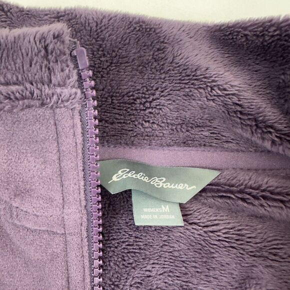 Eddie Bauer Purple Fleece PLUSH Lined Jacket Full Zip Size M Mock Neck Pockets - Picture 5 of 10